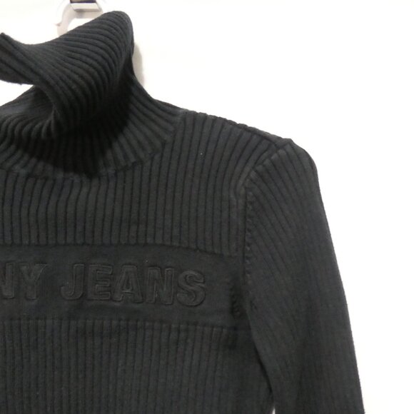 DKNY JEANS | small | Black Ribbed Bold Logo Front Turtelneck Sweater - Picture 5 of 16